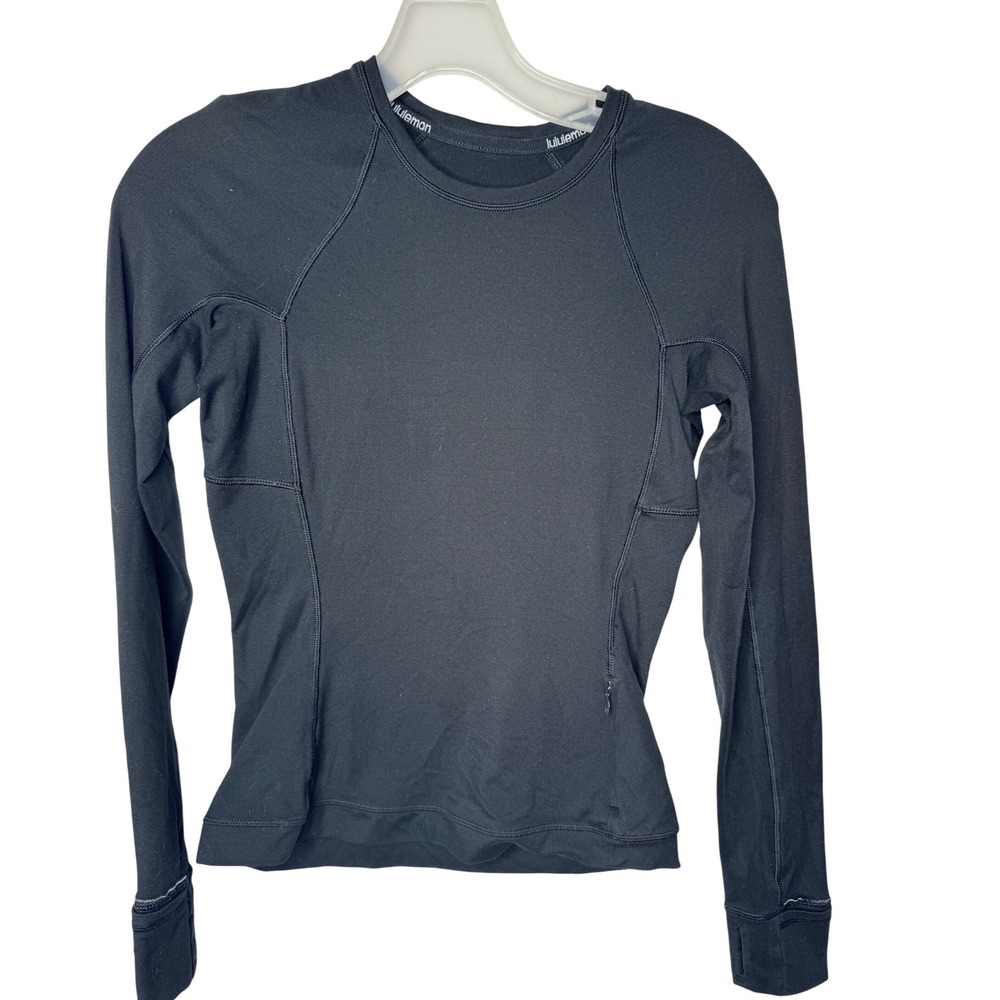 Lululemon Rulu Black Long Sleeve Running Top Thumbholes Zip Pocket Size 2